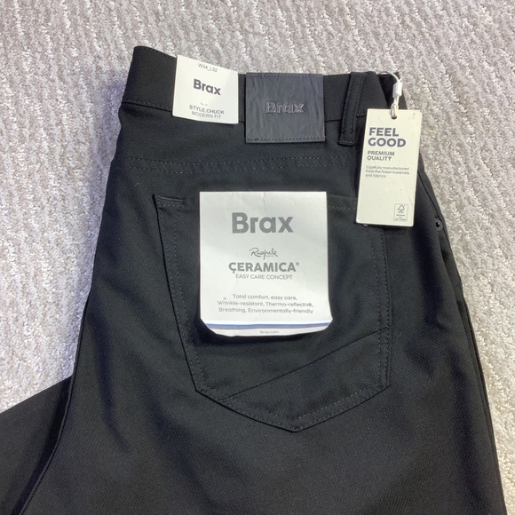 Brax Mens Chuck Modern Fit Ceramica Easy Care Pants Black 34 x 32 NWT